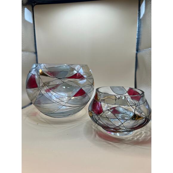 Decorative Romanian nesting glass candle holders made for Party Lite - Picture 2 of 5